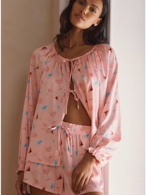 Beach Riot Pink Printed Tie-Front Pajama Set